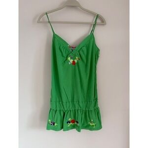 Victorias Secret PINK Y2K Green Floral Embroidered Ruffle Hem Camisole Top Med